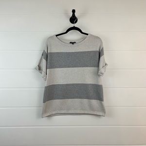 Eileen Fisher Cream and Gray Striped Off-the-Shoulder Sweater